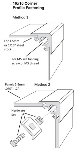 16x16mm Corner Profile Extrusion Fastening Methods